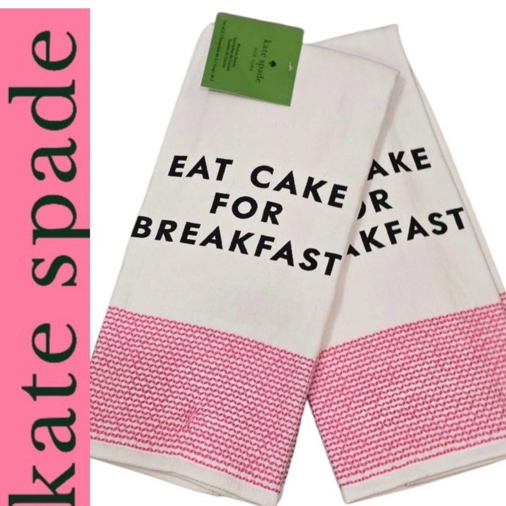 kate spade White and Pink 'Eat Cake for Breakfast' Kitchen Towel - Picture 3 of 5